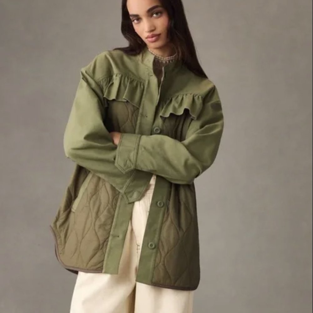 Anthropologie Quilted Ruffled Shacket
